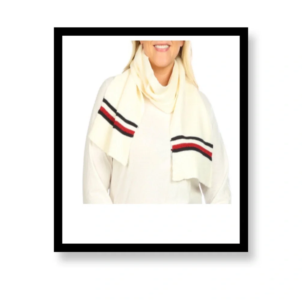 Women’s Metallic Stripe with Elegant Cream Scarf with Red and Black Stripes